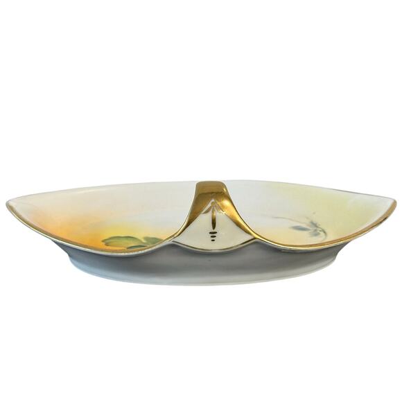 Nippon Vintage Hand Painted Japan Trinket Candy Dish with Gilded Handle - Picture 5 of 7